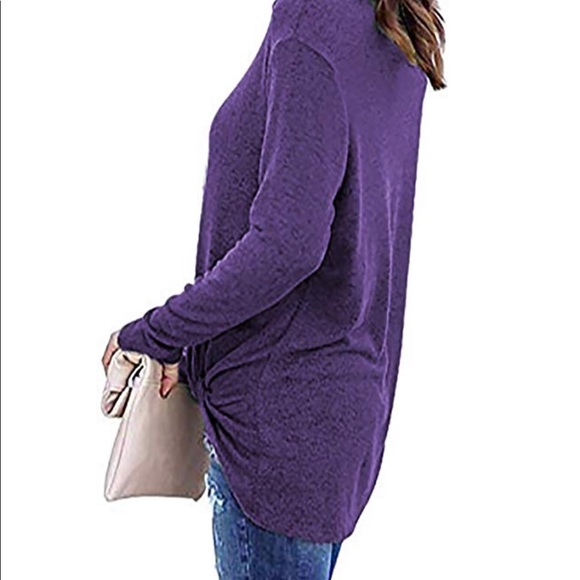 Purple off shoulder long sleeve solid top - Picture 4 of 7